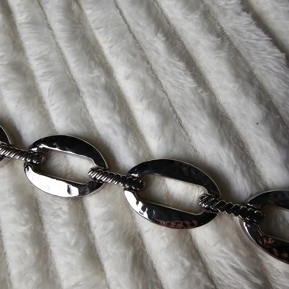 Silver Tone Oval Link Chain Belt OS Adjustable Modern Chic Chunky Heavy Solid
